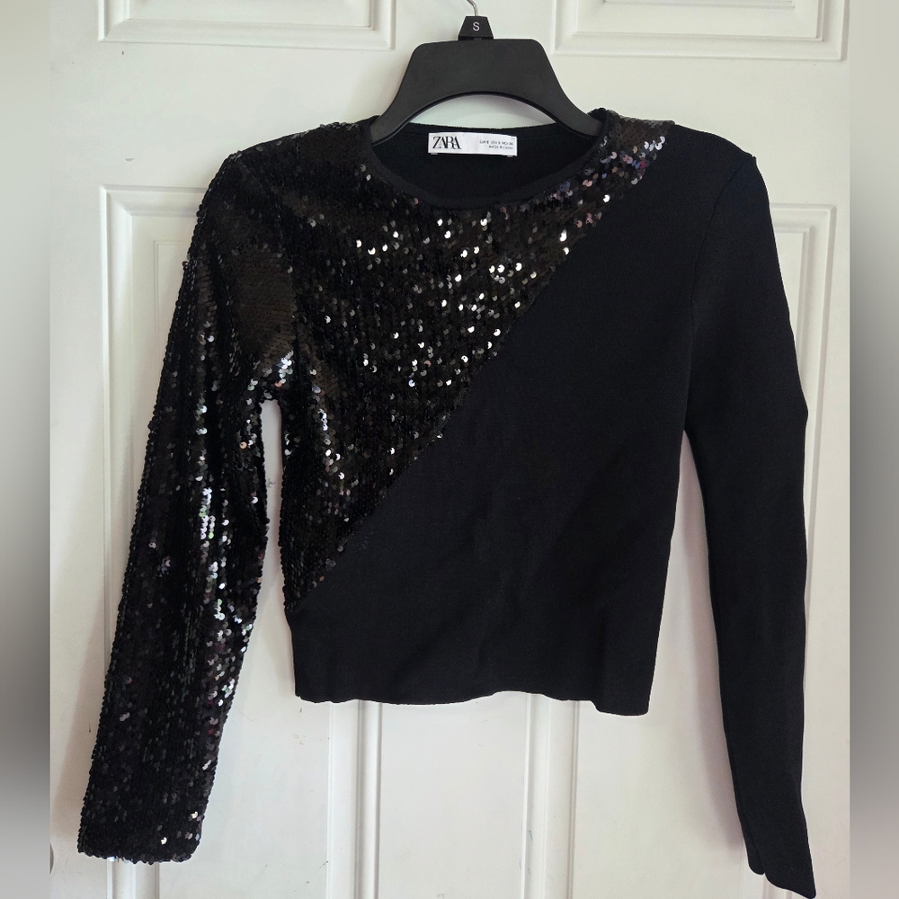 Zara Black Sequin Embellished Top